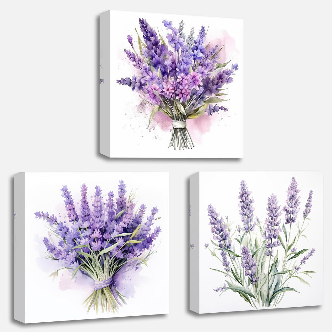 QIXIANG Lavender Canvas Wall Art 3 Pieces Rustic Purple Flowers Country Floral Painting Prints for Bathroom Bedroom Living Room Decor Framed (Lavender,12.00" x 12.00" x3Pcs)