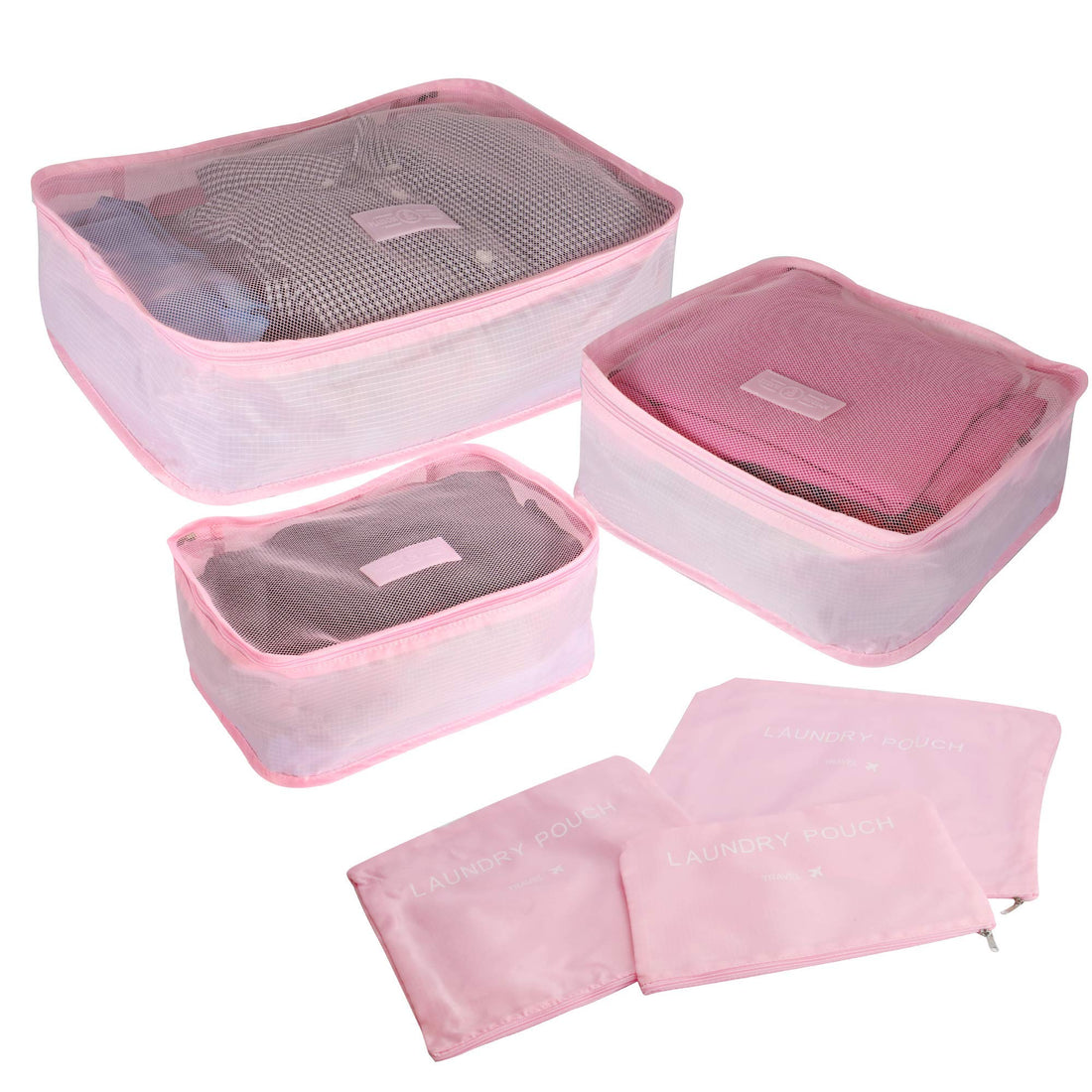 3 Breathable Travel Packing Cubes with Laundry Pouches | Suitcase Luggage Backpack Organization | Space Saving Holiday Cubes | Pukkr (Pink)