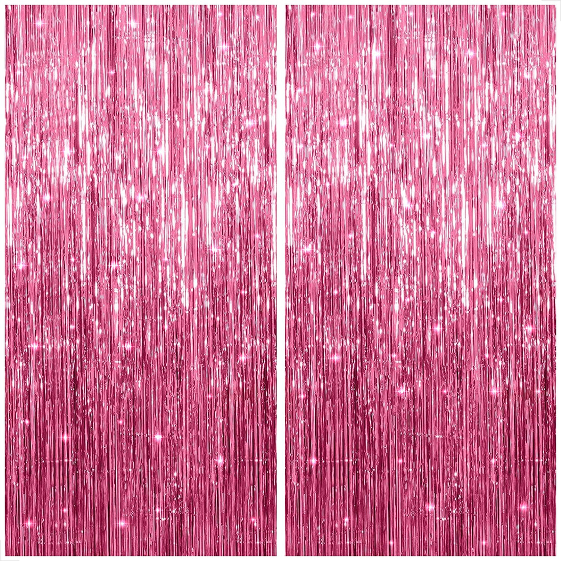 Xtralarge, metallic pink backdrop fringe set - 3.2x10 feet | pack of 2 | pink backdrop curtain for pink party decorations | tinsel foil pink party streamers for birthdays, bachelorette, bridal shower
