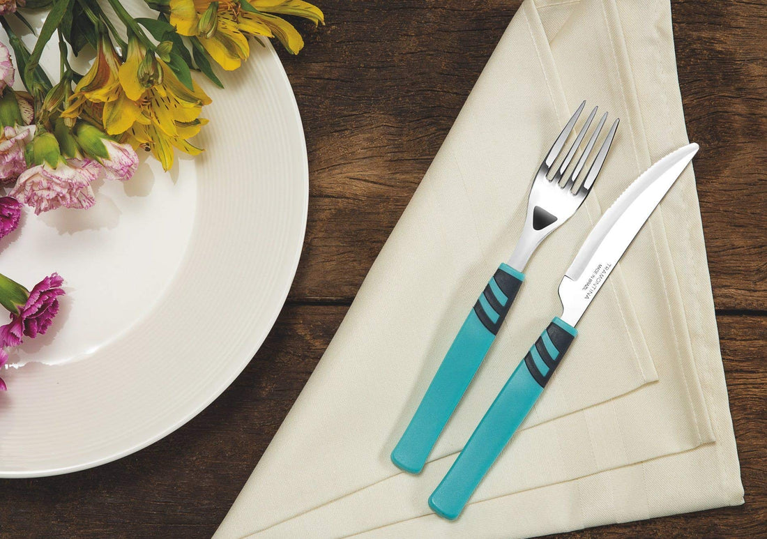TRAMONTINA Knife, Kitchen Knife for Everyday Cutting – Amalfi – Steak and Fruit – Polypropylene - Serrated Edge – 5-Inch – Turquoise
