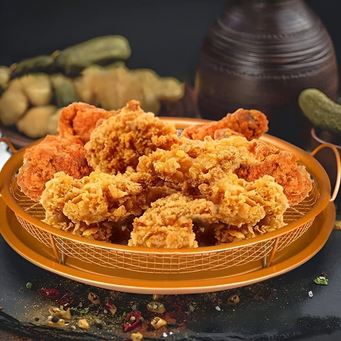 Dollar for Improt Non-Oily Frying Tray - The 32cm Round Frying Tray with 2-in-1 Draining Rack Lets You Fry and Grill Without Any Oil for Delicious, Healthy Meals
