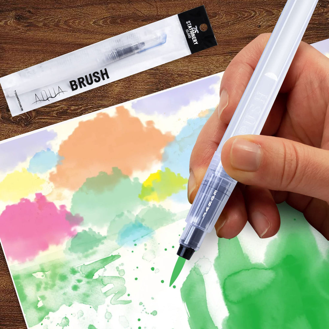 Stationery Island Aqua Brush Pack of 1 – Medium Round Nib. Refillable Ink and Water Brush Pen. for Watercolour Art/Painting, Colour Blending and Calligraphy
