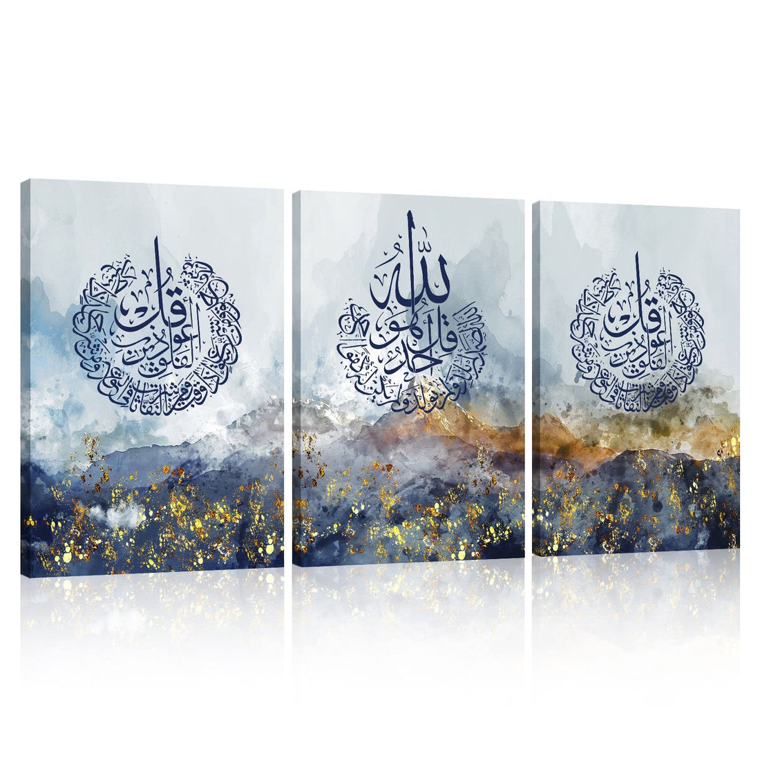 HLJ ART Rustic Islamic Wall Decor - Abstract Mountain Painting Print on Canvas for Home Living Room Bedroom Decoration (16x24inch, Blue)