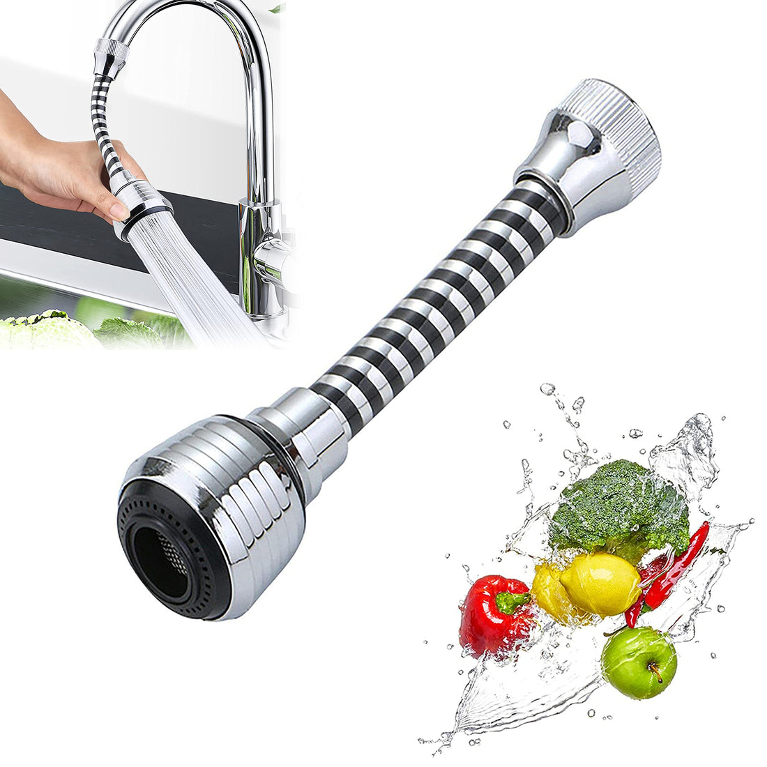 KASTWAVE Sink Faucet Sprayer, 360° Rotatable Anti-Splash Faucet Nozzle Head with Hose - Tap Booster and Water Saving Kitchen Faucet Sprayer Head Replacement, ABS Polished Chrome for Cold Hot Water
