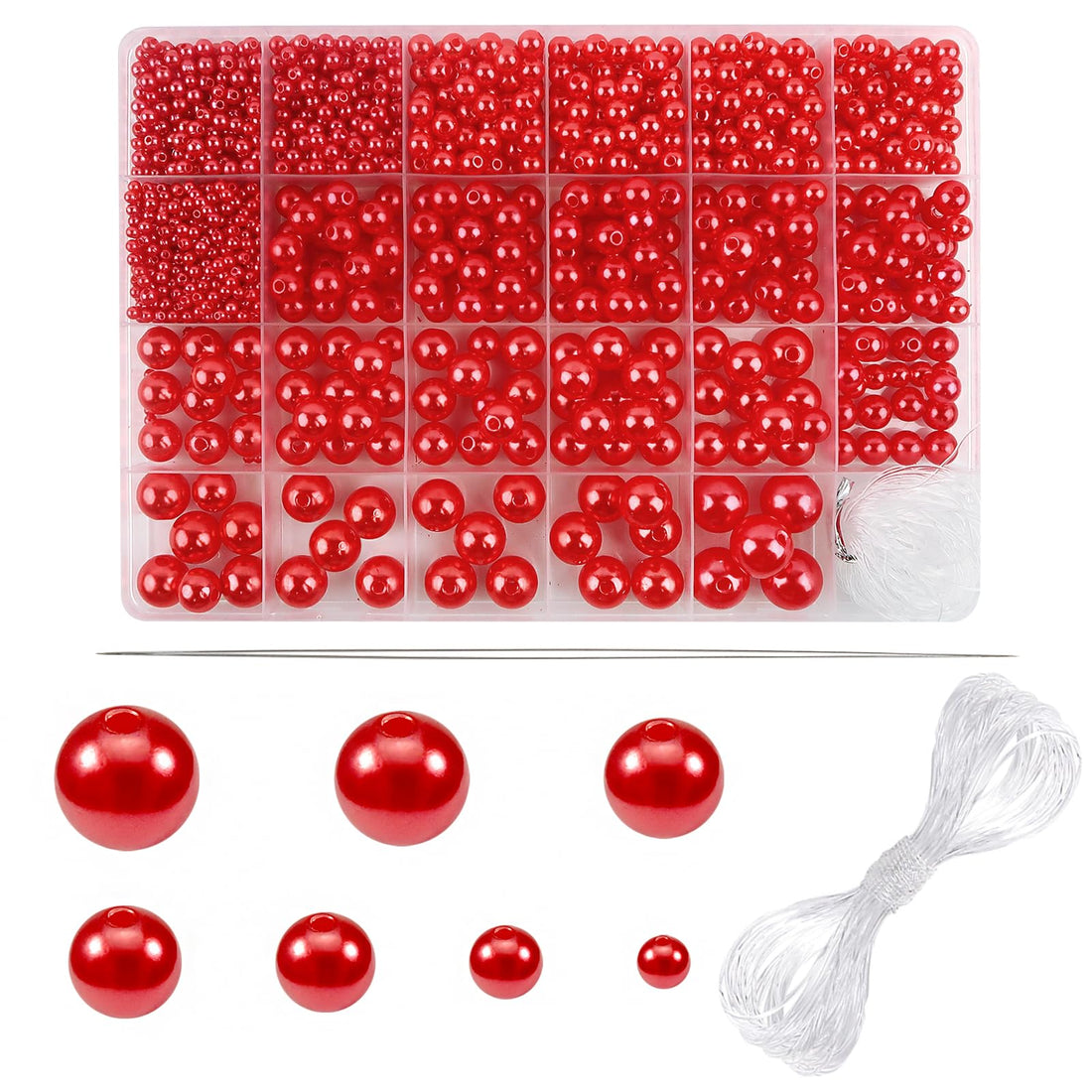 TOAOB THE ONE AND ONLY BABY 1400pcs Pearl Beads Red Round Loose Imitation Pearls Acrylic Beads 3mm to 14mm for Craft Decoration Jewelry Making