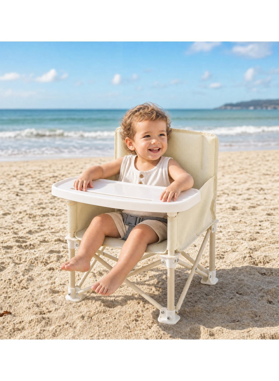 Foldable Baby Chair with Removable Tray, Portable Food Seat for Travel and Trips, Safety Belt and Carry Bag