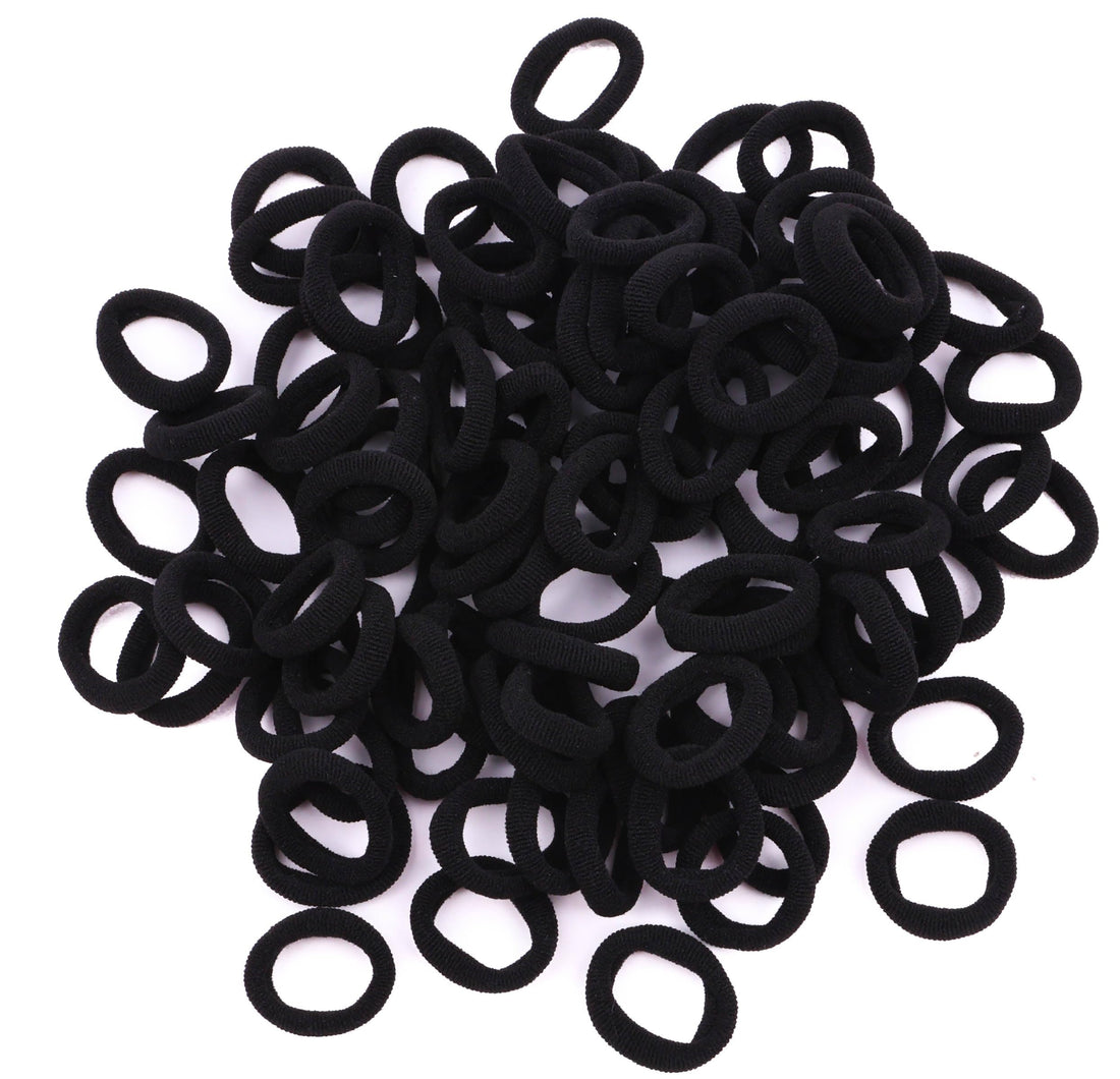 100 Pieces Small Black Seamless Hair Ties Mini Size Fabric Ponytail Holders Soft Stretchy Nylon Ponytail Holders for Kids and Adults Fine Poni Hair Ties- BLACK