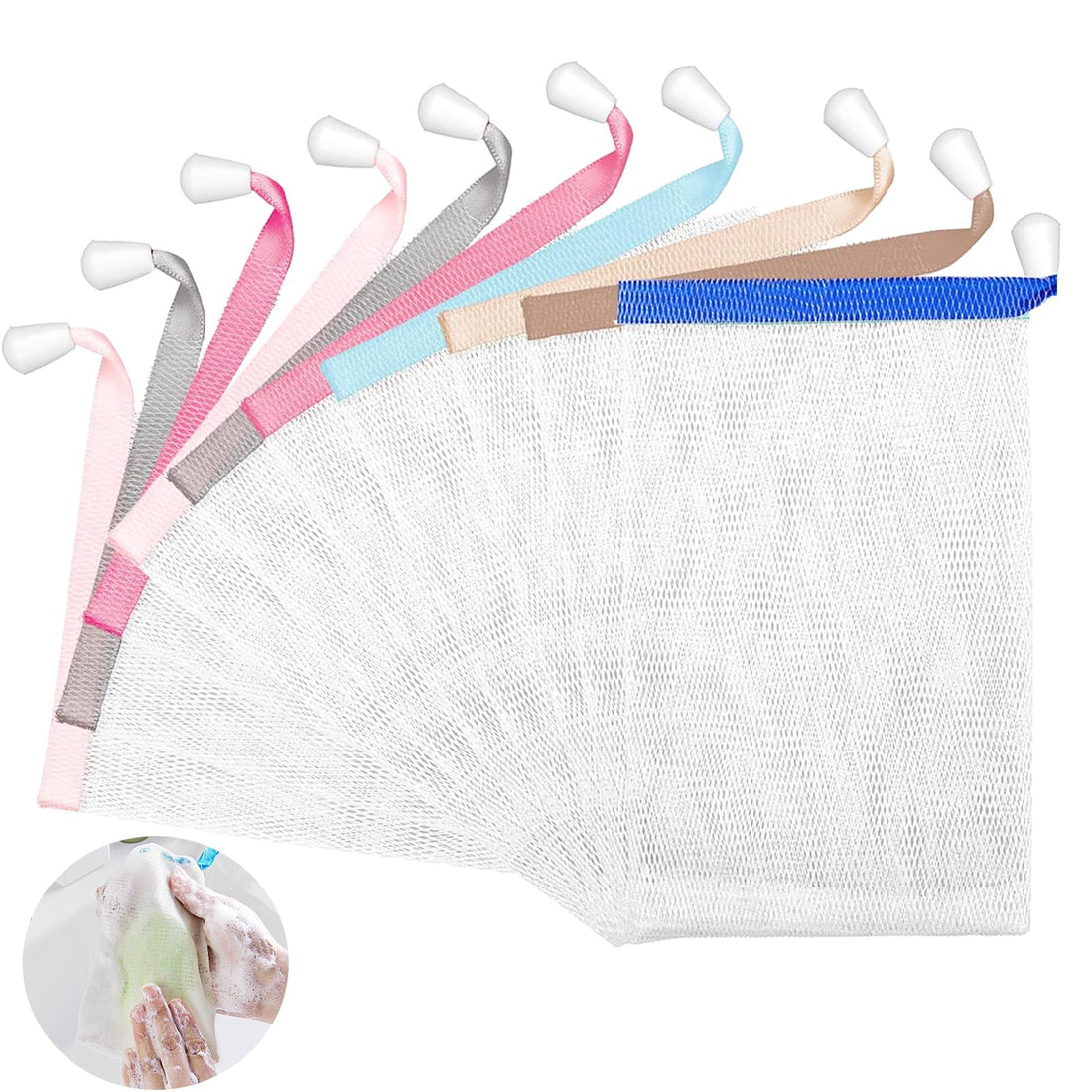 10 Pack Soap Bubble Mesh Bags with Drawstring, Mesh Soap Bags for Soap Bars, Soap Exfoliating Bag with Drawstring, for Foaming and Drying, Can be Hung, Suitable for Home, Hotel (Random Color)