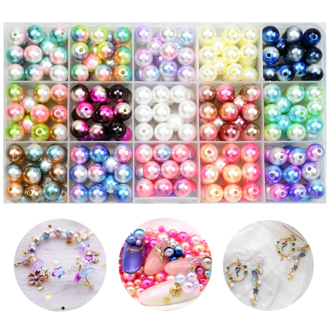 270pcs 15 Colors 10mm Gradient Imitation Pearls Faux ABS Pearls Beads Smooth Rainbow Beads for DIY Jewelry Making Earrings Necklaces Bracelets