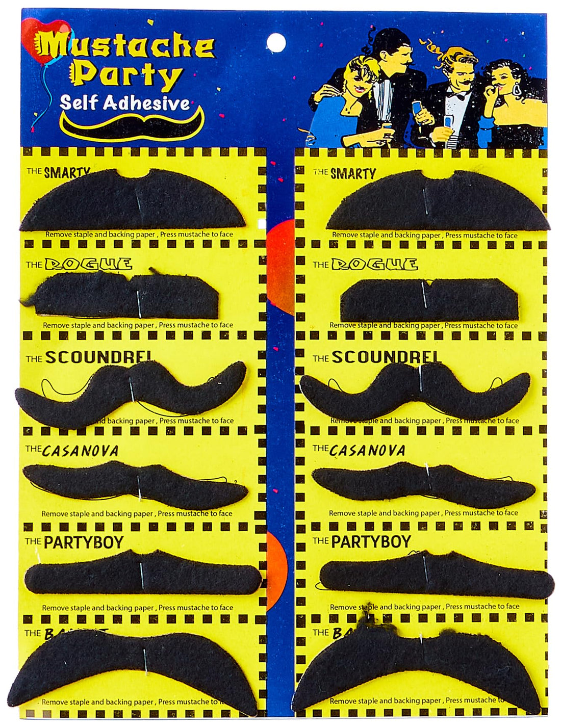 Fake Funny Self-Adhesive Mustache - 12 Pieces