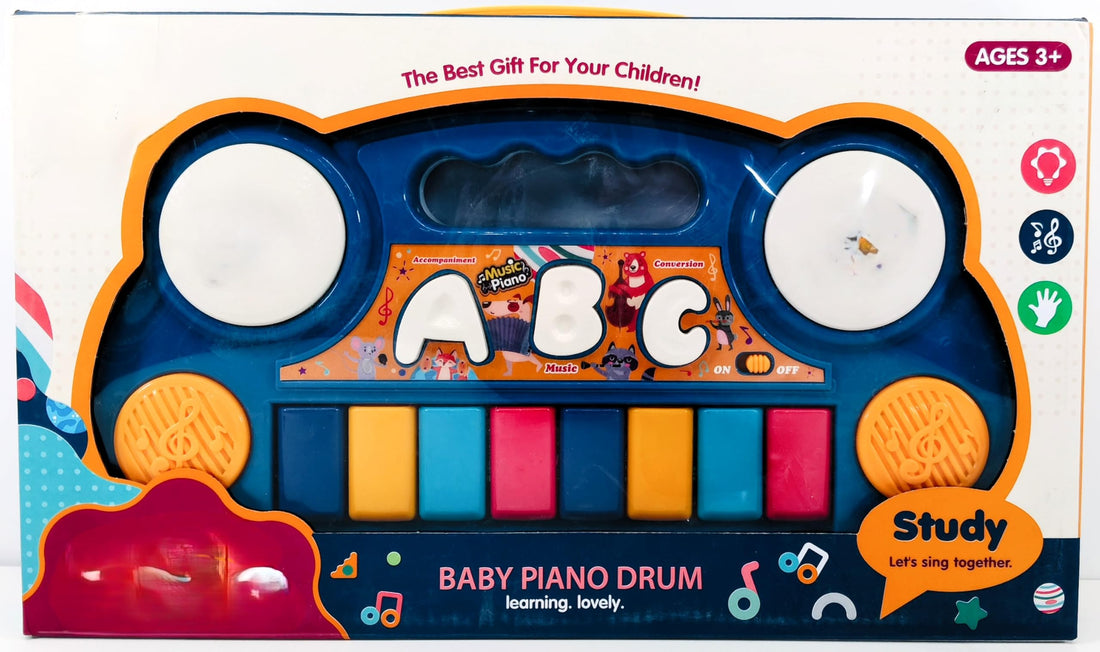 Baby Piano Drum Toy for Ages 3+, Plastic Musical Learning Instrument