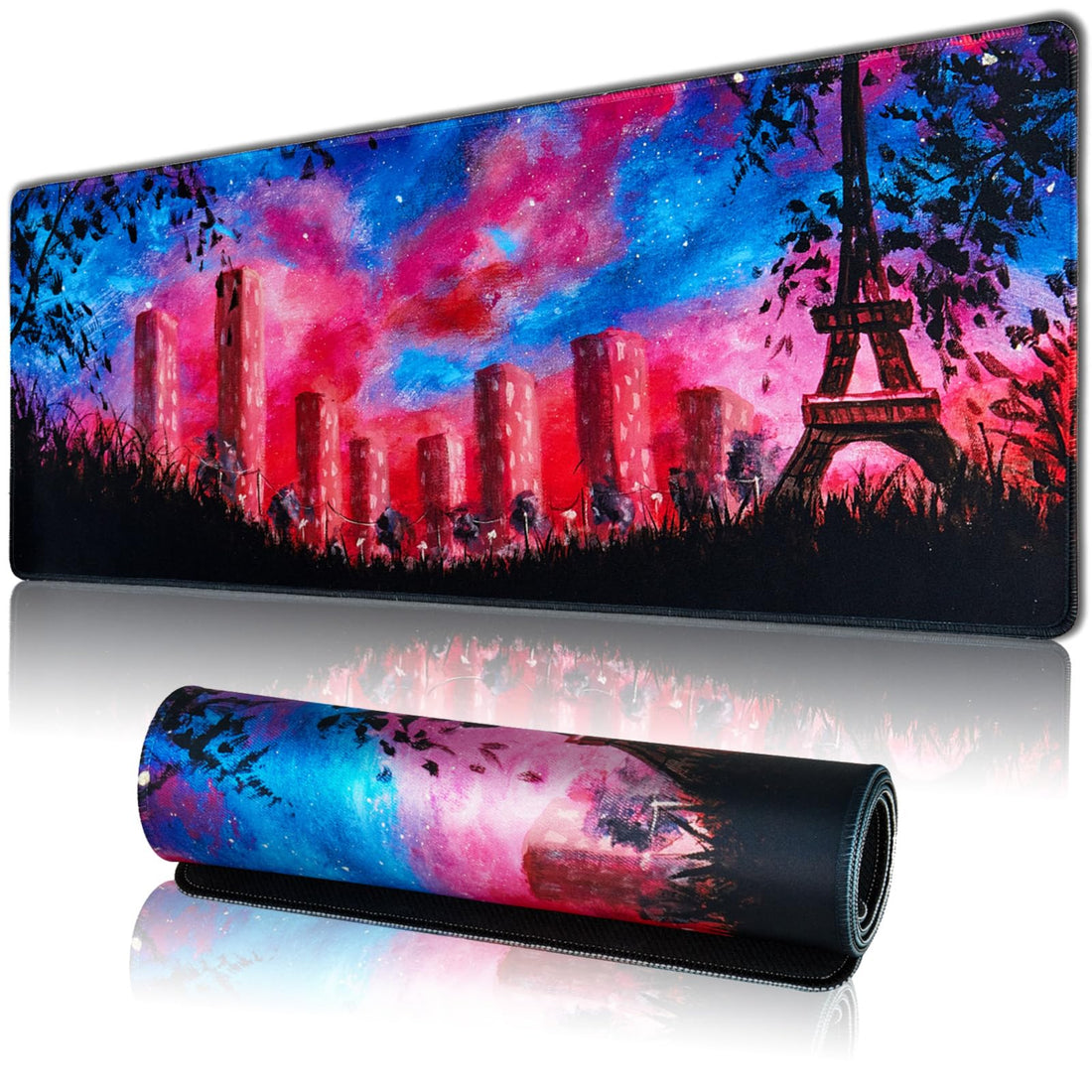 Pink Large Gaming Mouse Pad, XL Desk Mat with Seamed Edges, Waterproof, Non-Slip Rubber Base, 31.5x11.8 Inch Keyboard Pad, Big Mousepad