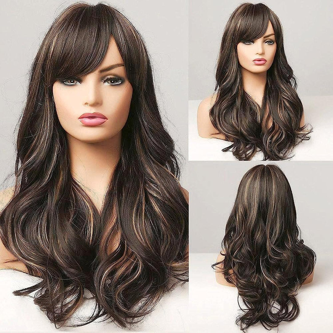 ECIF Synthetic Hair Wig With Bangs - Medium, Brown, Golden