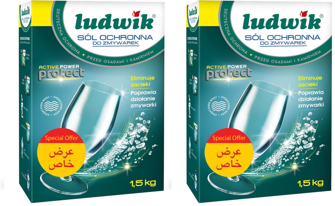 Ludwik Dishwasher Salt 1.5 kg - Prevents Limescale, Enhances Performance, Spot-Free Dishes (Pack of 2)