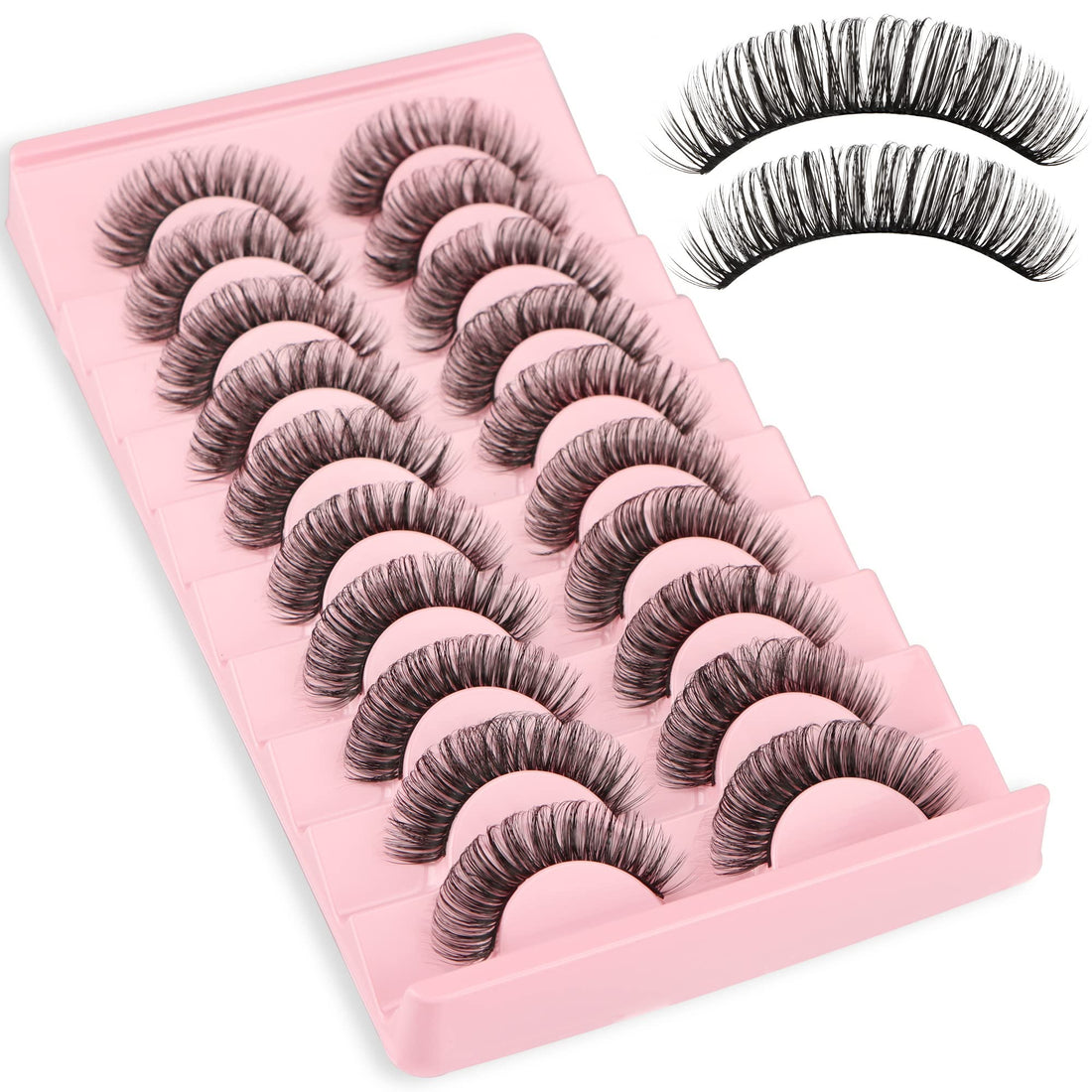 Dramatic Fluffy False Eyelashes,SUPRROW 10 Pairs Natural Thick Curly Fake Eyelashes Reusable for Eye Makeup,Party Weddings (Style-002)