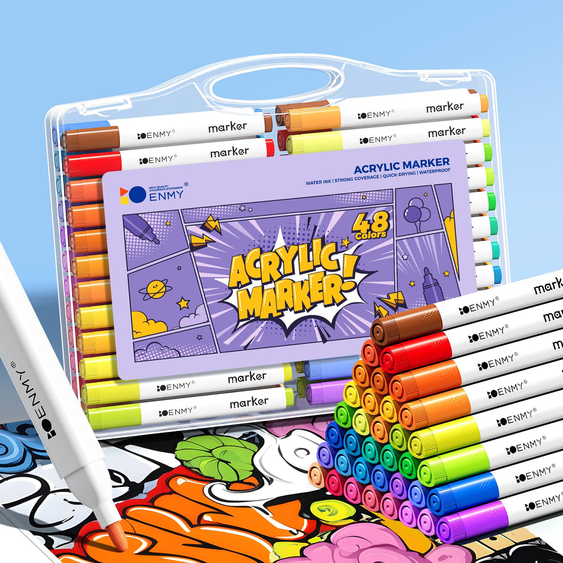48 Acrylic Paint Pens, Acrylic Paint Markers, Premium Paint Marker Set for Paper, Wood, Canvas, Stone, Rock Painting, Glass, Ceramic Surfaces, Fine Tip Permanent Paint Markers for Kids and Adults