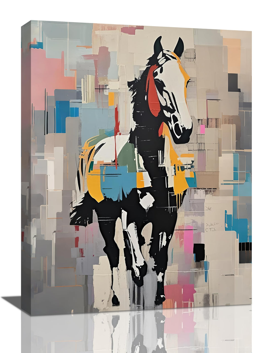 Banksy Street Graffiti Wall Art Modern Abstract Horse Canvas Wall Decor Abstract Running Horse Pop Pictures Painting Print Framed Artwork Decorations for Living Room Bedroom Home Office 12"x16"