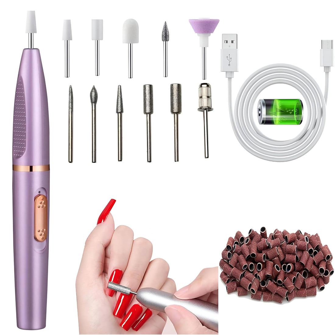 Electric Nail File 5 in 1 Rechargeable Electric Nail File with Adjustable Speed for Polishing, Nail Improvement, Foot Repair, Perfect for Salon Quality Results at Home