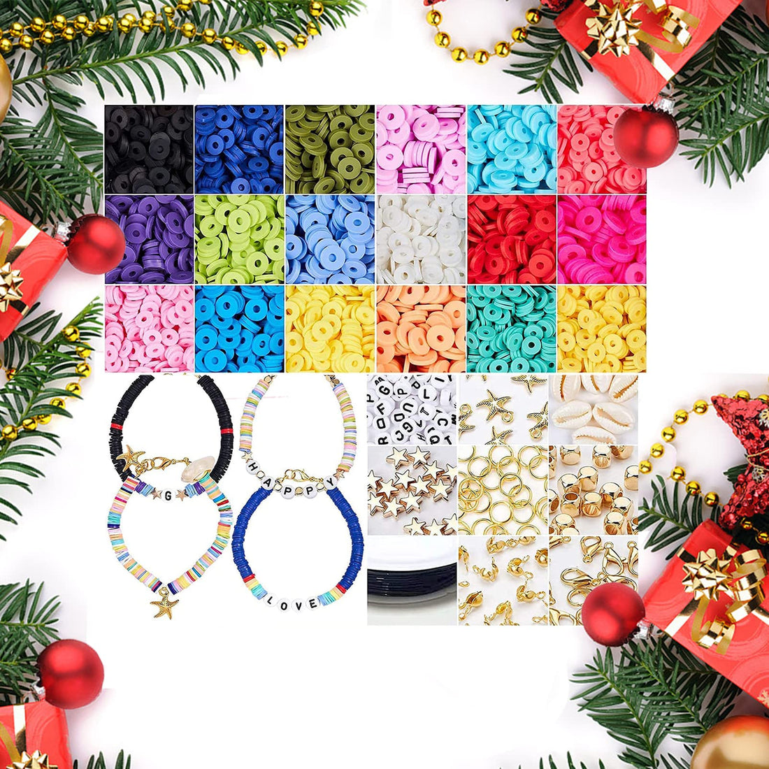 Clay Beads 6mm Heishi Beads, Flat Round Polymer Clay Beads DIY Jewelry Marking Kit for Bracelets Necklace Earring, Handmade Loose Spacer Ceramic Vinyl Disc Beads DIY Craft Findings, 20 Colors 6mm