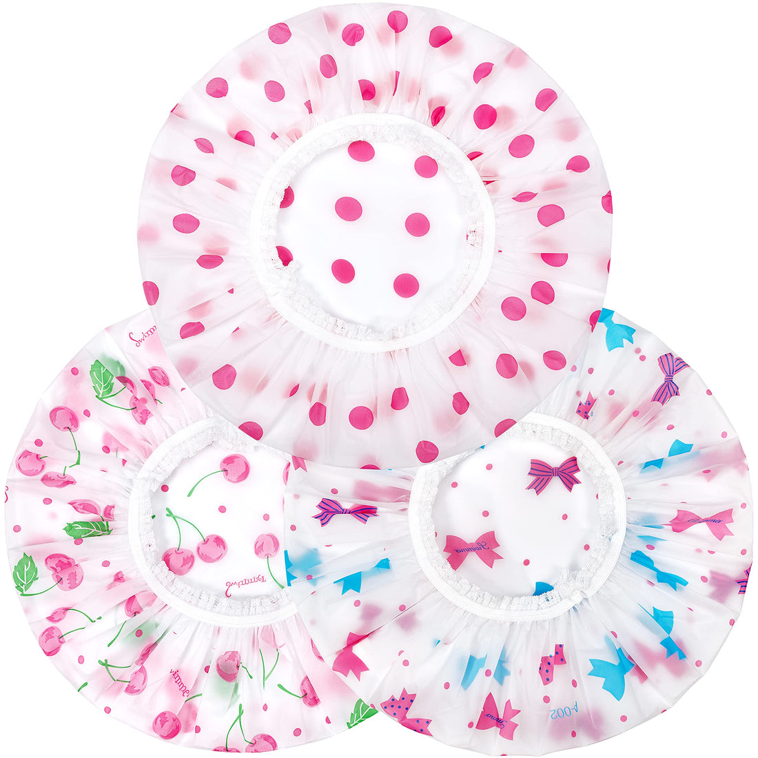 Shower Caps Reusable for Women, Waterproof Shower Caps, Shower Hat Bath Caps, Plastic Long Hair, Protection Hats for Ladies Girls Kids Spa Salon 3 in a Pack