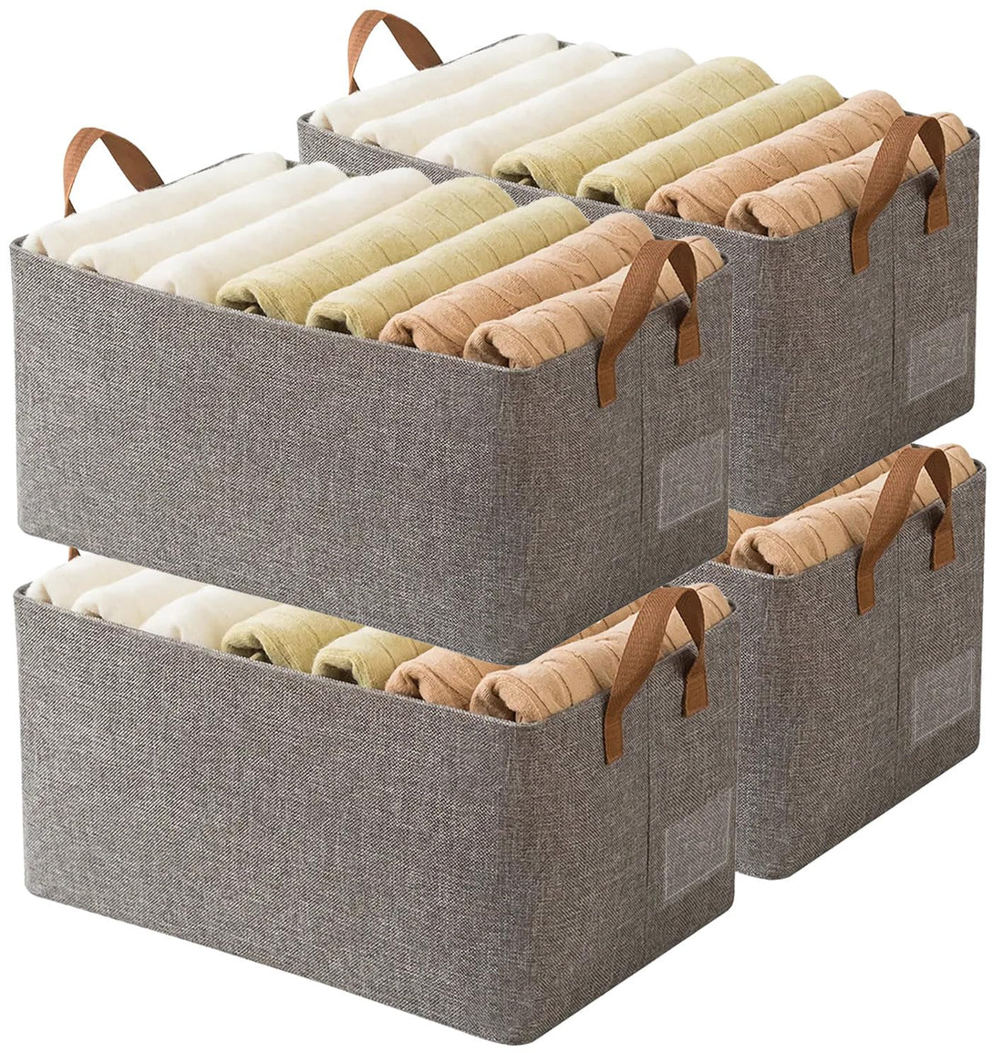 AARAINBOW 4 Pcs Closet Clothes Organizer with Handle, Fabric Storage Box with Steel Frame Stackable Shelf Storage Baskets Foldable Clothes Closet Shelf Storage Containers for Toys, 23L (4 Gray)