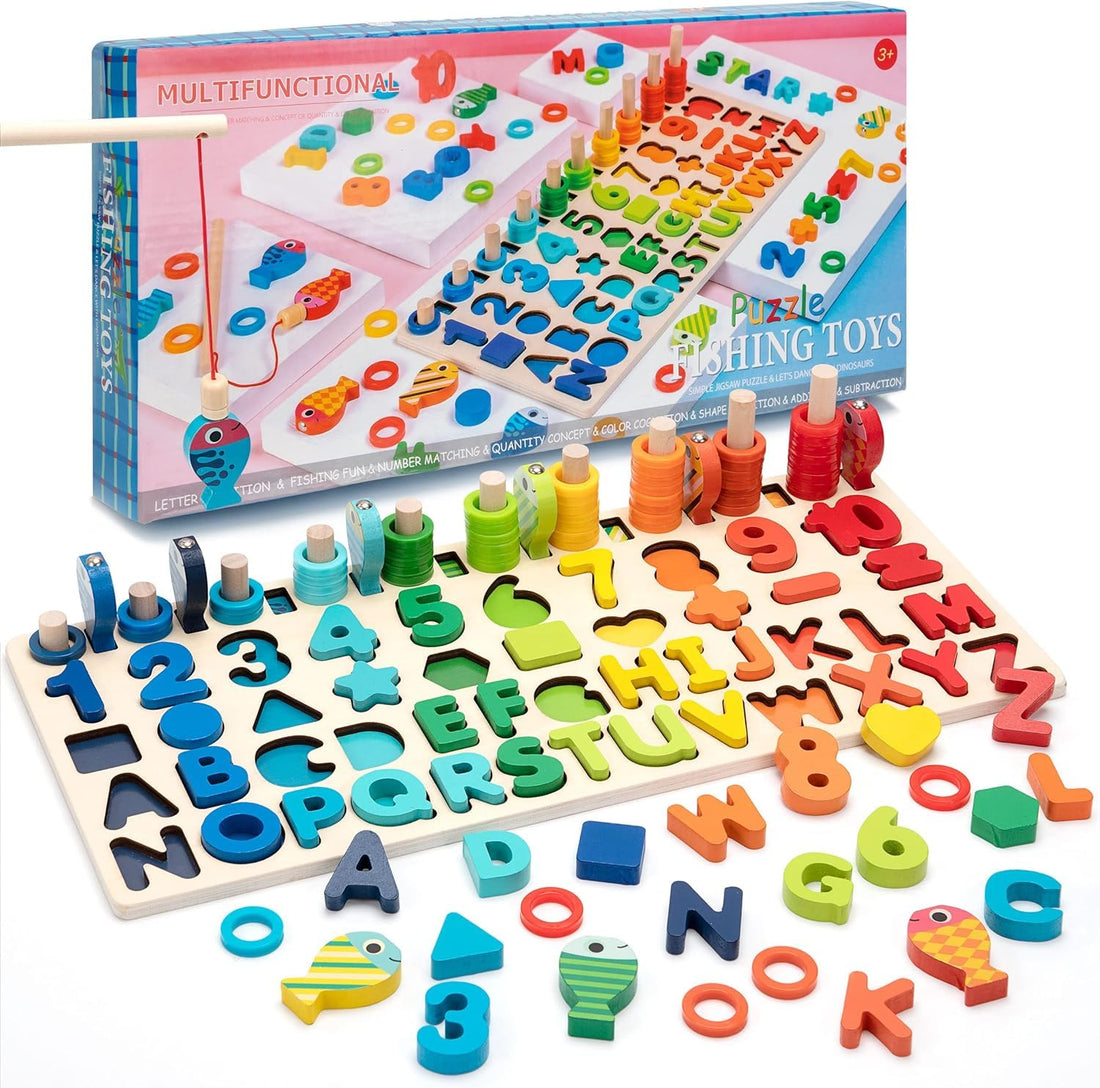 Montessori Wooden Puzzle Toy Educational Mathematics Game Classification Learn Numbers and Letters Recognize Shapes and Colors Gift for Children 3+ Years