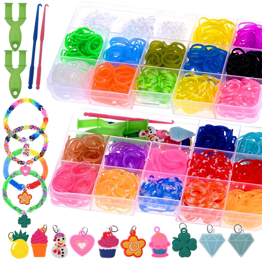 GOLDGE 1200+ PCS Rubber Elastic Bracelets, Loom Kit Elastic Bracelets Ecological Rubber with Storage Box for Birthday Gift Party Toys Children Over 6 Years