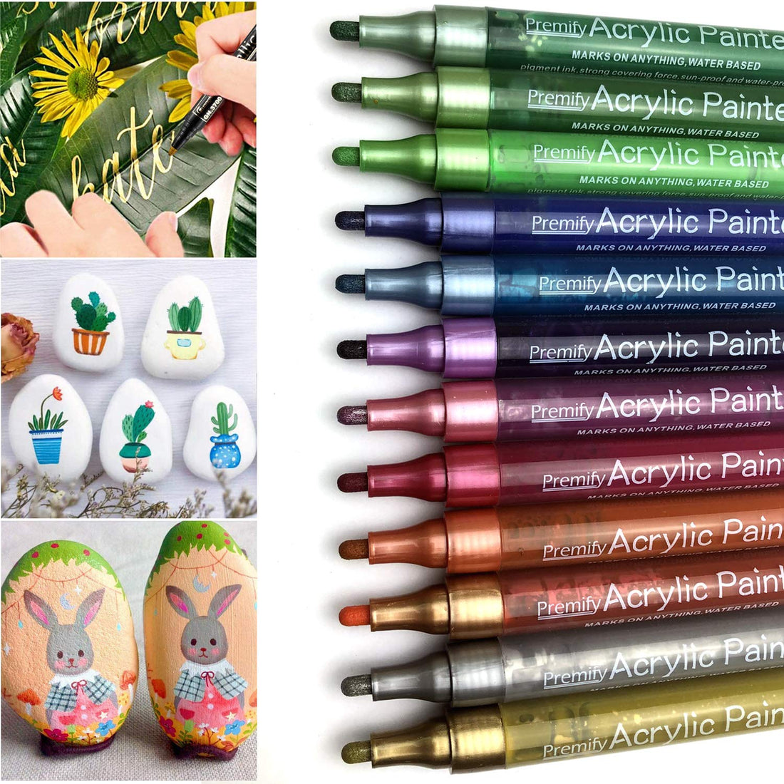 Set of 12 Acrylic Paint Pens, Metallic Colors Rock Stone Ceramic Glass Wood Fabric Wall Painting Markers, Art Supplies Kids Adults Drawing Colouring Marker, Water Based for Artist Canvas Arts Crafts