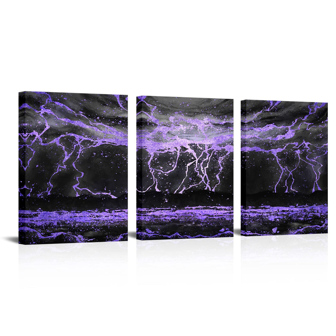 Kalormore Abstract Black Purple Gold Pictures for Wall Decor Cool Nature Lightning Strikes Los Angeles City Night Cityscape Canvas Wall Art for Living Room Home Office Bedroom Wall Decoration
