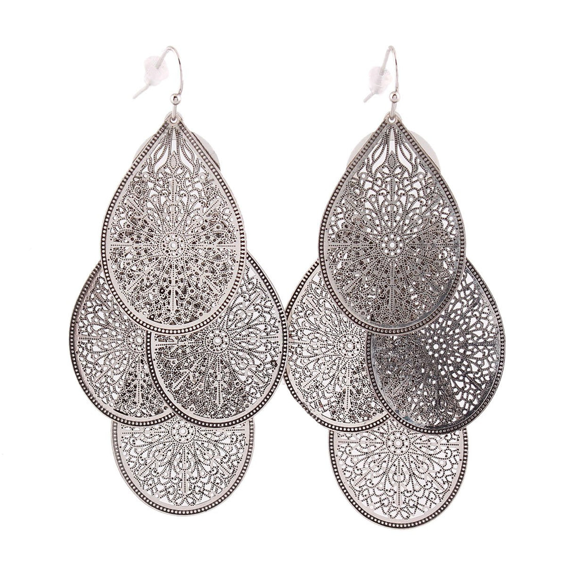 Bridal Vingtage 4 Teardrop Shape Pierced Dangle Earrings Large Statement Earrings, Copper