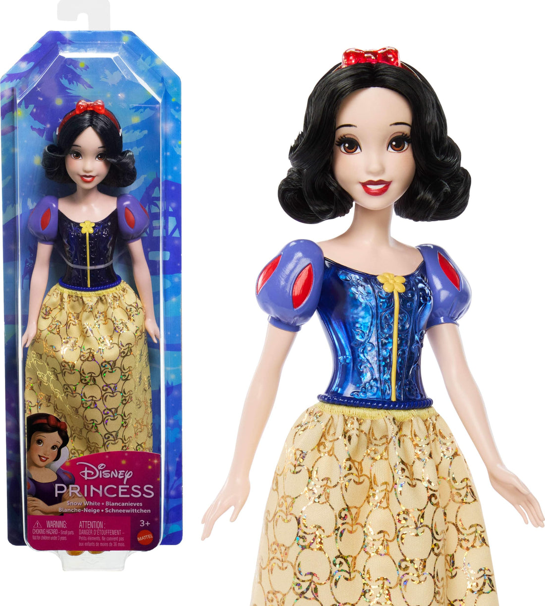 Mattel Disney Princess Snow White Doll in Sparkling Fashion with Removable Skirt, Hairband and Shoes, Posable & Collectible, Inspired by Movie