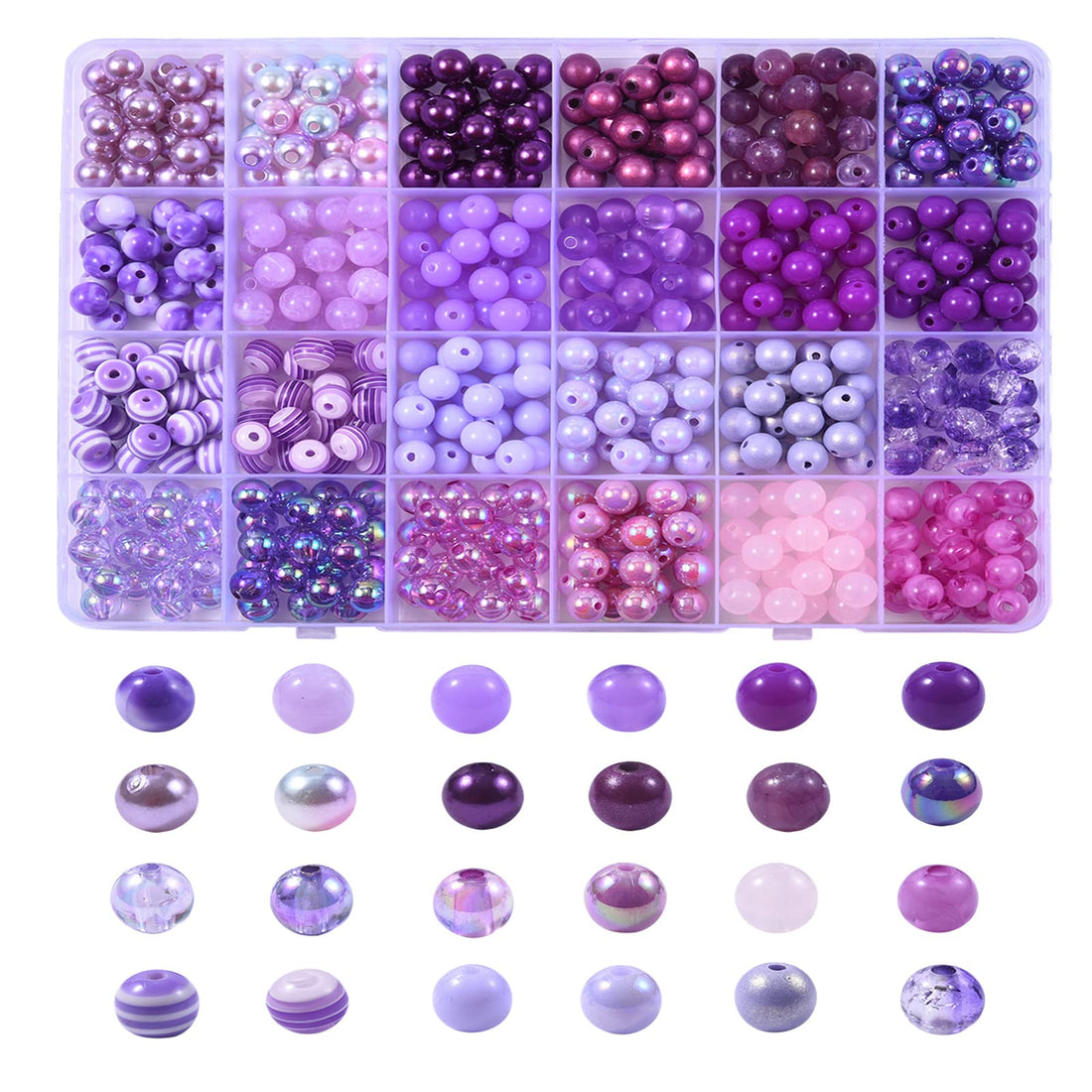 600Pcs 24 Style 7~8mm Round Beads Kits Include Resin Beads Rainbow Acrylic Beads ABS Plastic Beads for Bracelets DIY Craft Making