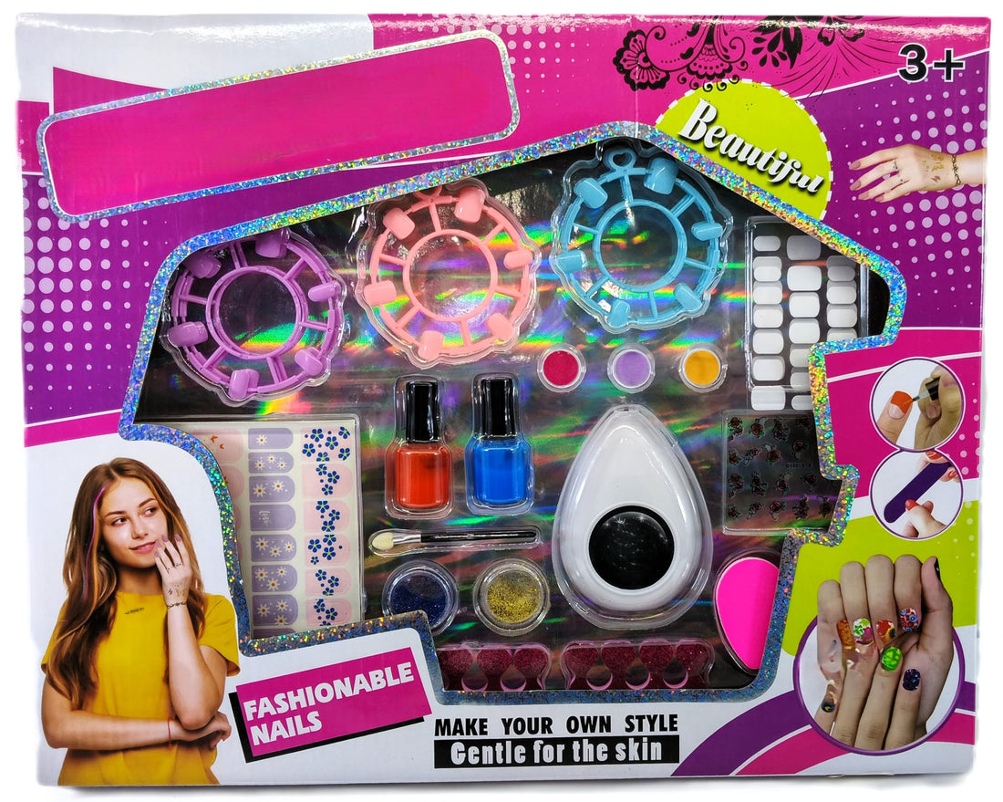 Fashionable Nails Toy Set for Girls Ages 3 to 12, Nail Art Kit with Accessories, Plastic