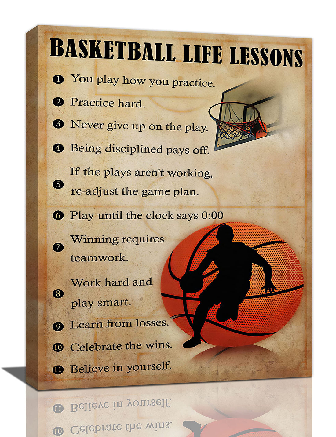 exroozy Basketball Life Lessons Wall Art Basketball Pictures Canvas Wall Decor Gifts for Basketball Player Boy Man Motivational Sports Painting Print Artwork Framed for Classroom Boy Room Gym 12"x16"