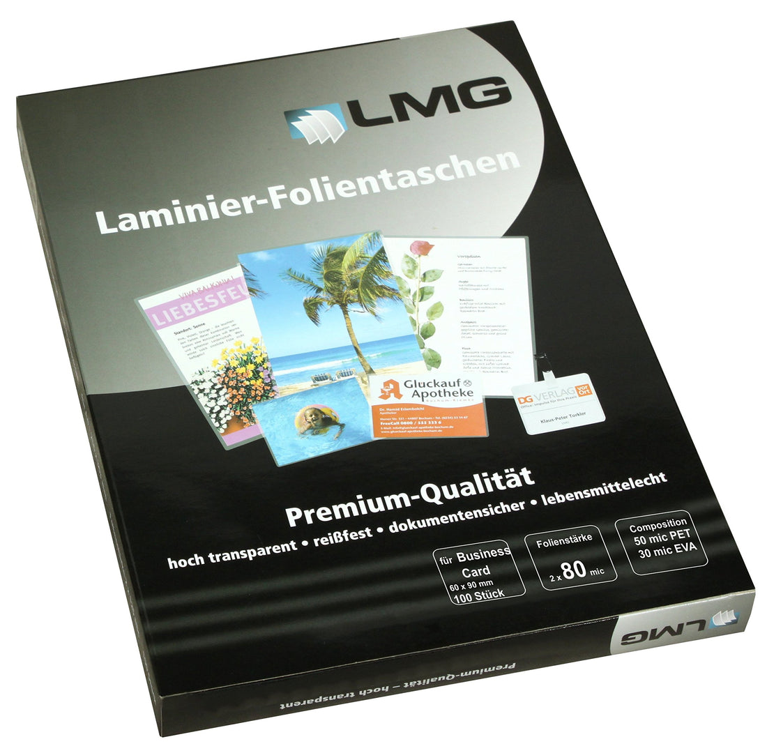 LMG LMGBC-80 Laminating Pouches Business Card 60 x 90 mm 2 x 80 mic Pack of 100