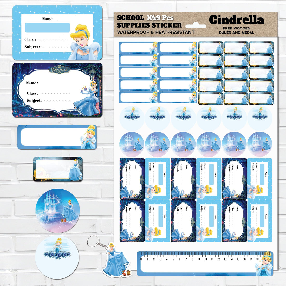 49 Pcs Girls Stickers for Kids School Supplies Waterproof Stickers for Playz Kids Name School Supplies Children Favorite Cartoon Characters Washable Cartoon Sticker