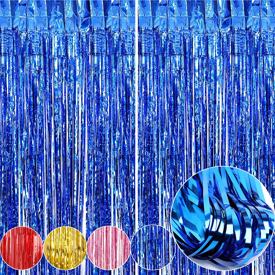 Wonka Tinsel Foil Fringe Curtains, 2 Packs Metallic Streamers Backdrop Aluminum Foil Stripe Curtain, 1 x 2m/ 3.3 x 6.6ft Photo Decoration Set for Wedding Birthday Baby Shower Halloween Christmas Party