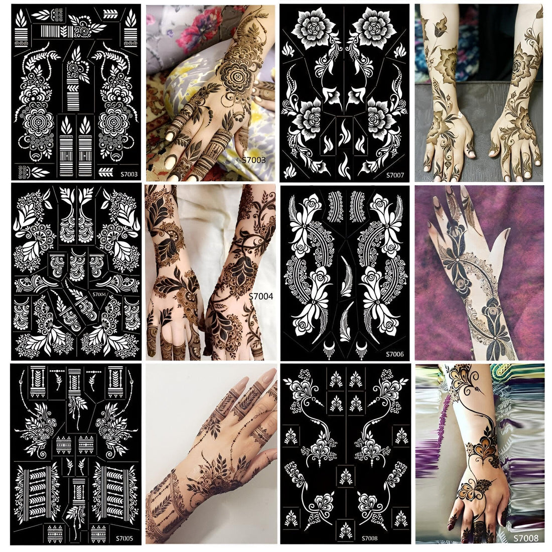 Airbrush Tattoo - Temporary henna tattoo stickers for arms, hands, face & body; Indian Arabian glitter designs; airbrush‑style finish; perfect for parties, DIY makeup and photo sessions. (Model No.5)