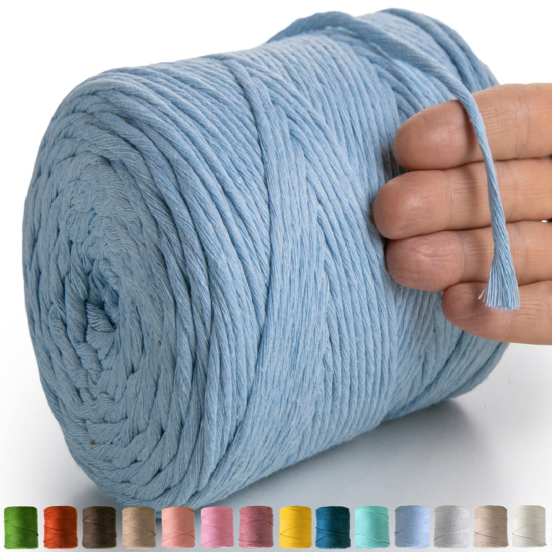 MeriWoolArt® Macrame Yarn Blue - Macrame Yarn 4 mm Coloured 225 m - Super Soft Cotton Yarn, Simple Twisted Macrame Cord for Macrame Wall Hanging, Hanging Basket, Curtain and More DIY Deco