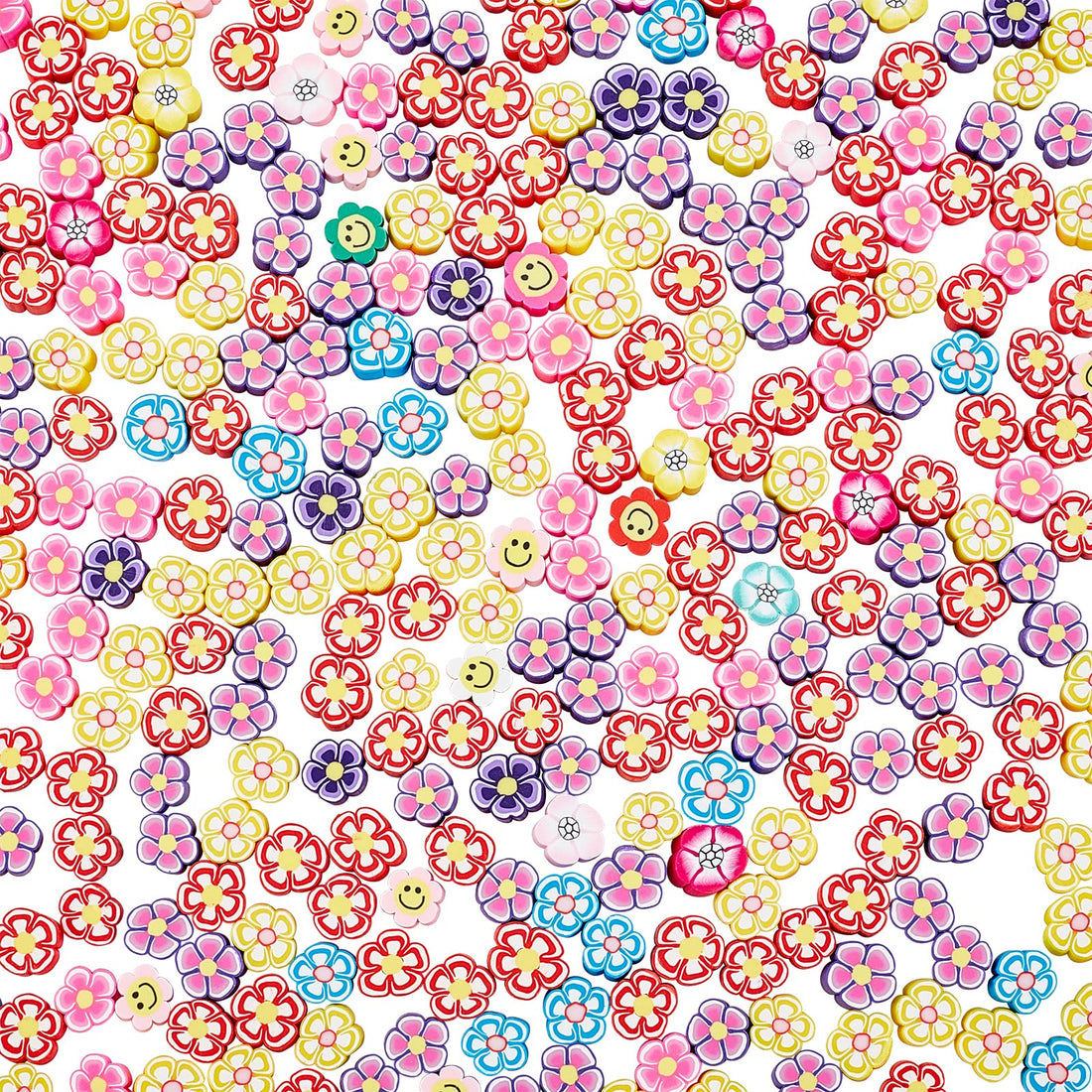 PH PandaHall 300pcs 3D Flower Slices Mixed Flower Clay Cabochons 8~12mm Floral Heishi Beads Flower Charm Filler for Jewelry DIY Crafts Nail Art Cellphone Decoration Hair Clip Accessories, No Hole