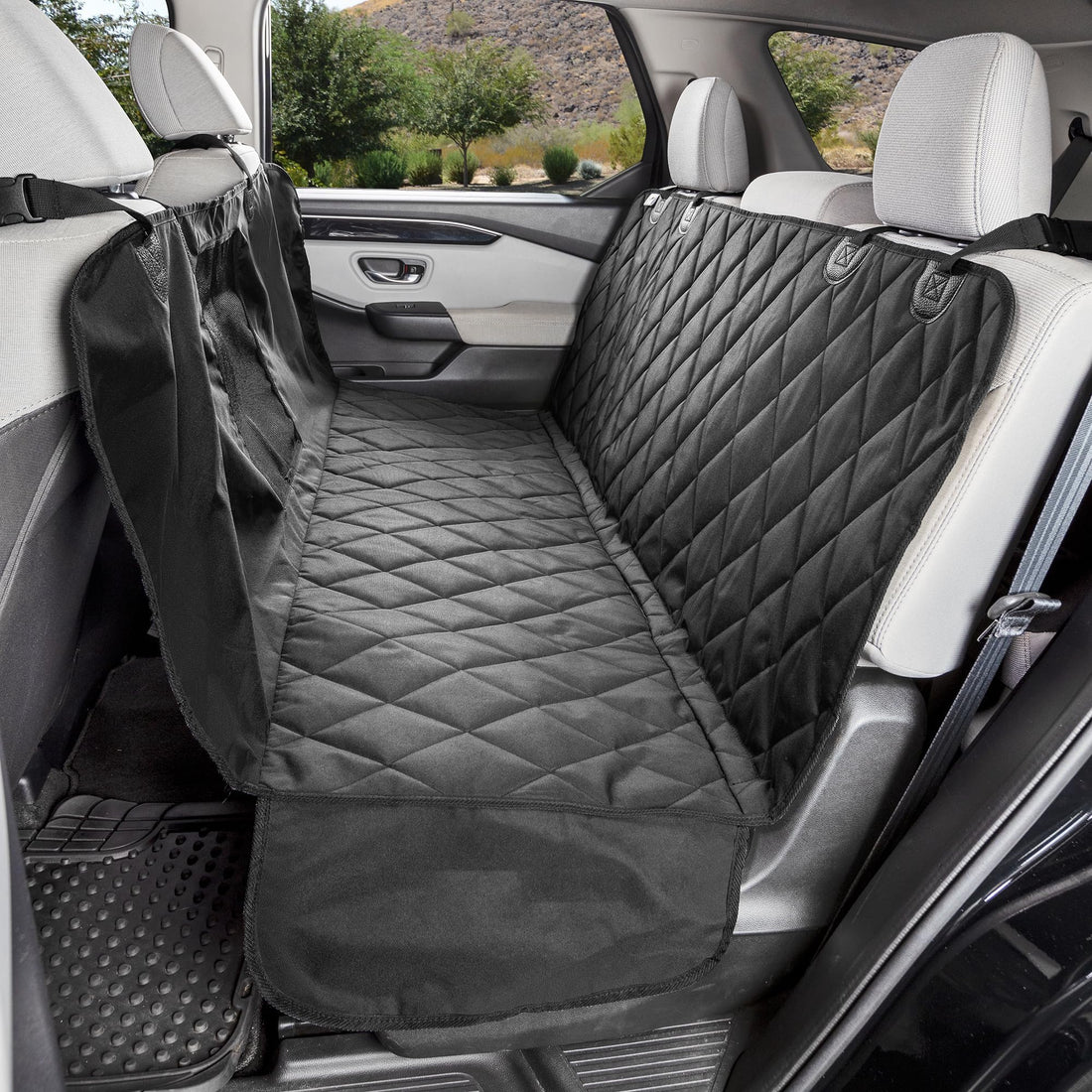 4Knines Dog Hammock Car Seat Cover for Cars and SUVs, Heavy Duty, Non Slip, Mesh Window (Black, Regular)