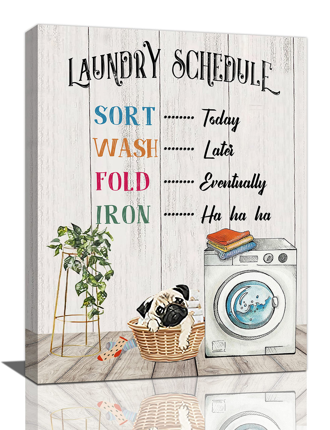 Farmhouse Laundry Wall Art Room Decor Canvas - Country Schedule Prints Sign Painting Rules Accessories Bulldog Pictures Framed Artwork Home Decorations for Bathroom 12"x16"