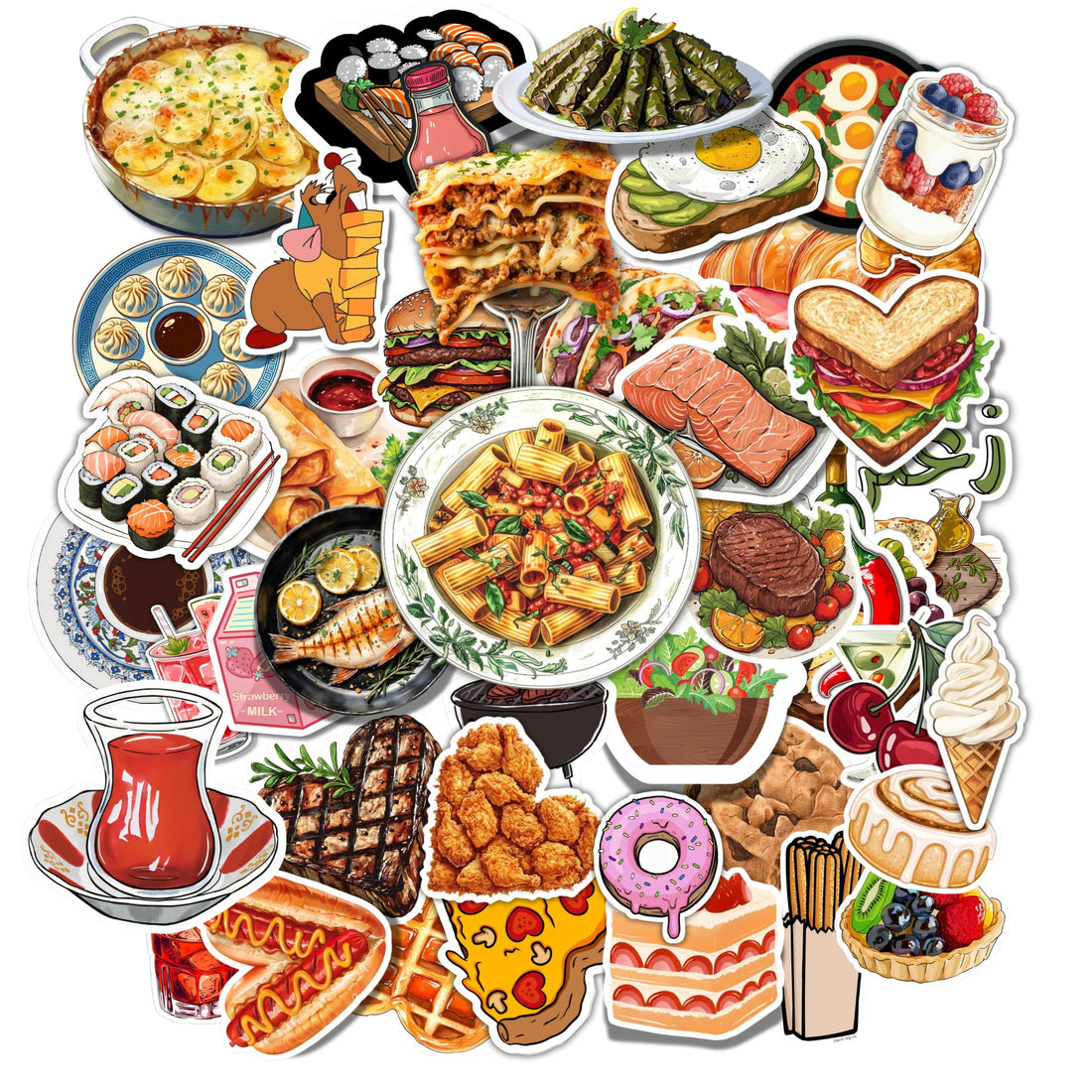 Scentiment 50 Pcs Funny Foodie Stickers - Waterproof Food Stickers Pack for Water Bottles, Laptops, Hard Hats, Scrapbooking & Journals - Cute Sarcastic Snack Lover Decals, Vinyl Waterproof Sticker