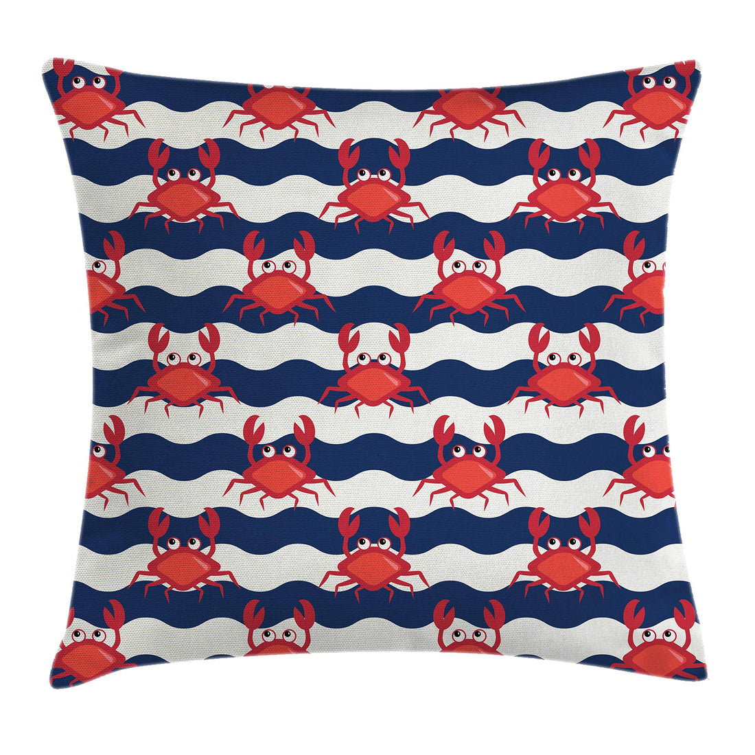Ambesonne Crabs Throw Pillow Cushion Cover, Nautical Maritime Theme Crabs on Striped Background Illustration Print, Decorative Square Accent Pillow Case, 18" X 18", Red Blue