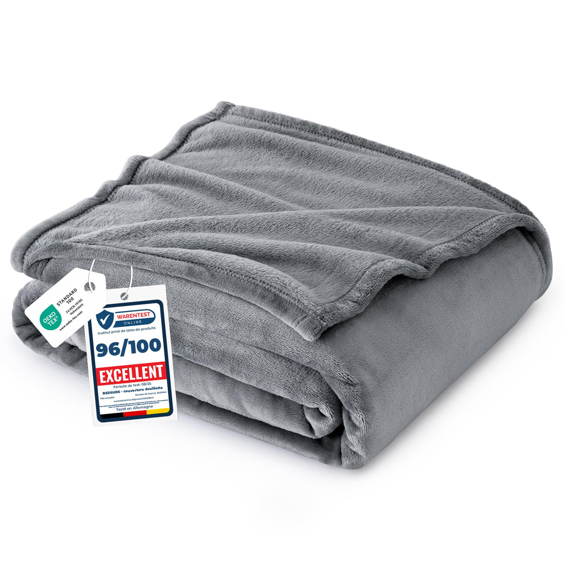 Bedsure Flannel Throw Blankets 150x200 cm - Extra Soft 100% Microfiber Reversible 90 Bed Blanket - Breathable Grey Blanket