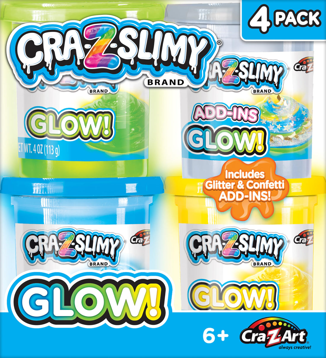 Cra-Z-Art Cra-Z-Slimy 4-Pack Glow with Confetti & Confetti