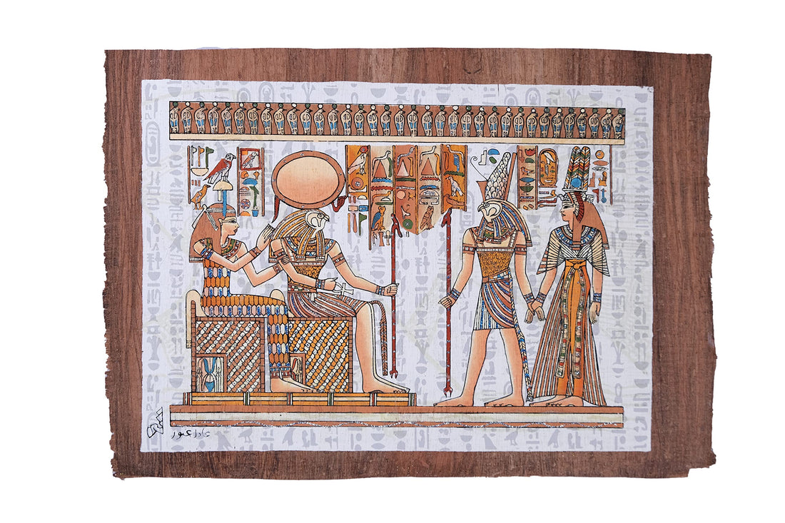 30 x 40cm - Glow in the Dark God Horus Leadings Queen Nefertari into afterlife Glow in the dark papyrus- Ancient Egyptian Scene with Queen Nefertiti,3 pyramids and king Tutankhamen Glow in the dark