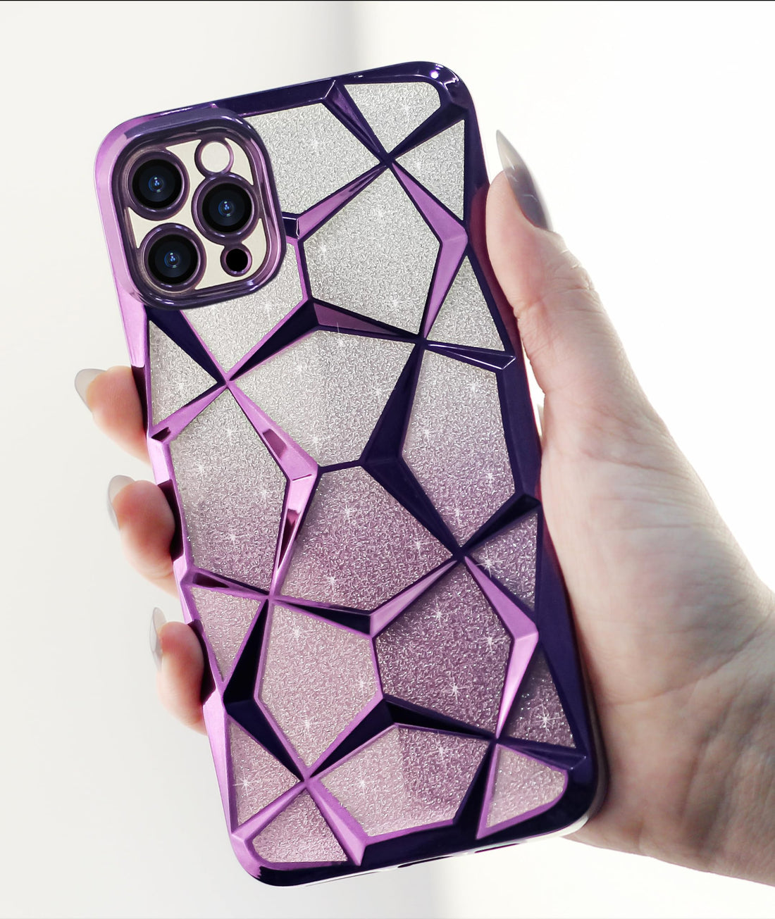 Dl3 Mobilak Compatible with iPhone 12 Pro 6.1 Inch Case Plating Bling Gradient Glitter Clear Cover Soft TPU Silicone Cute Camera Protection Shockproof Back for Women Girls Case - Purple