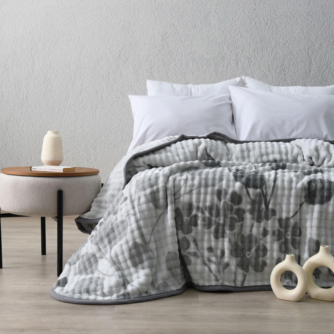 Morano My Touch Weighted Blanket - Soft Fleece Blanket for Winter, 220 x 240 cm, 2-Ply, 4kg, 100% Polyester Cozy Blanket for Comfort and Warmth (Silver, Flora)