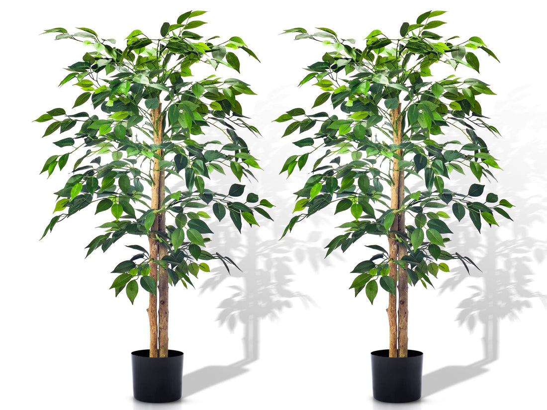 Aphighjoy Faux Plants Artificial Ficus Trees Eucalyptus Trees with Silk Leaves Fake Moss and Sturdy Nursery Pot, Fake Plants for Office Home Decor (4Ft - 2Packs, Upgraded Ficus Tree)